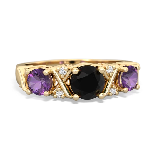 Black Onyx Genuine Black Onyx with Genuine Amethyst and Lab Created Emerald Hugs and Kisses ring Ring