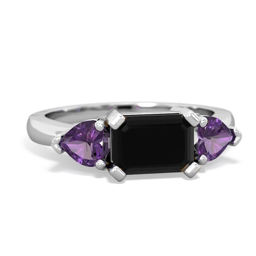 Black Onyx Genuine Black Onyx with Genuine Amethyst and Lab Created Emerald Three Stone ring Ring