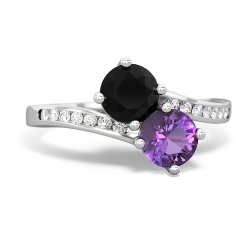 onyx-amethyst two stone channel ring