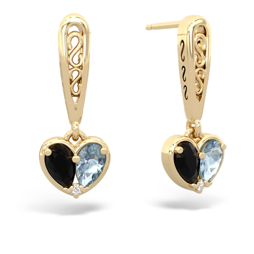 onyx-aquamarine filligree earrings