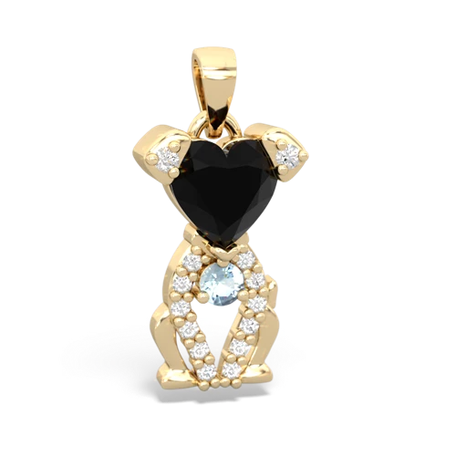 onyx-aquamarine birthstone puppy pendant