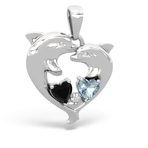 Black Onyx Genuine Black Onyx with Genuine Aquamarine Dolphin Heart pendant Pendant