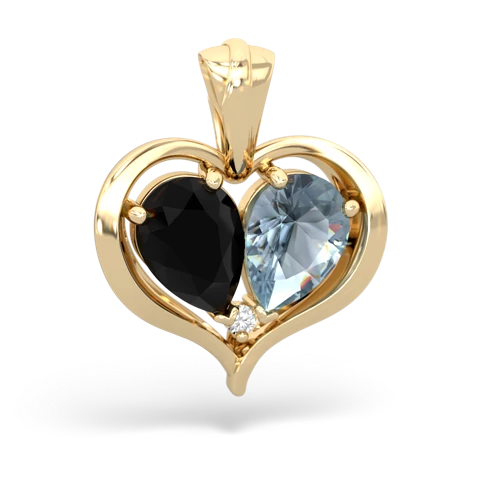 onyx-aquamarine half heart whole pendant