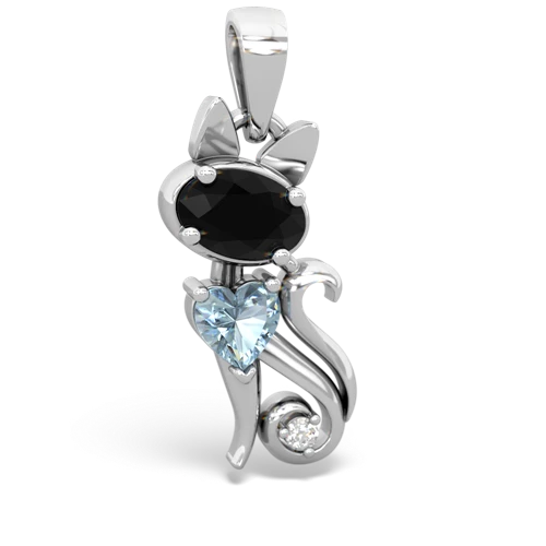 Black Onyx Genuine Black Onyx with Genuine Aquamarine Kitten pendant Pendant