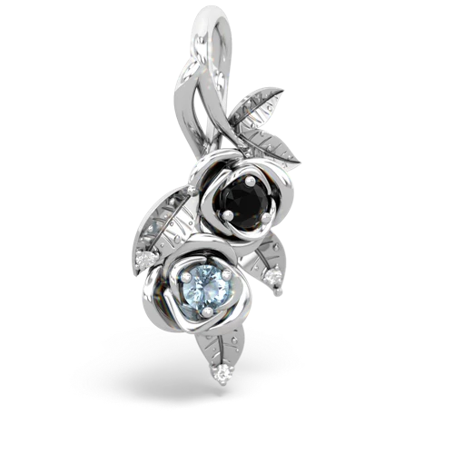 Black Onyx Genuine Black Onyx with Genuine Aquamarine Rose Vine pendant Pendant