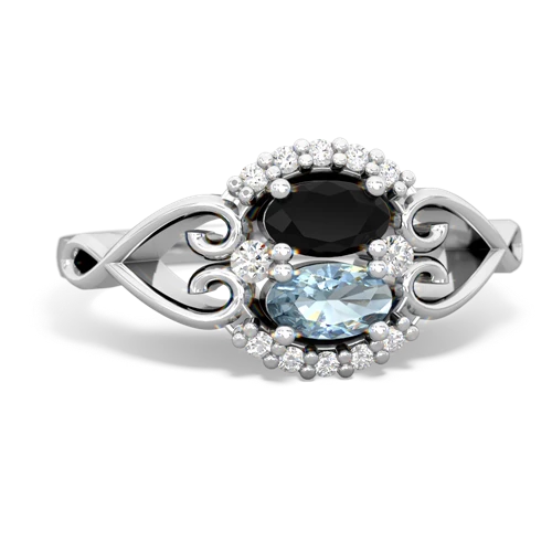 Black Onyx Genuine Black Onyx with Genuine Aquamarine Love Nest ring Ring