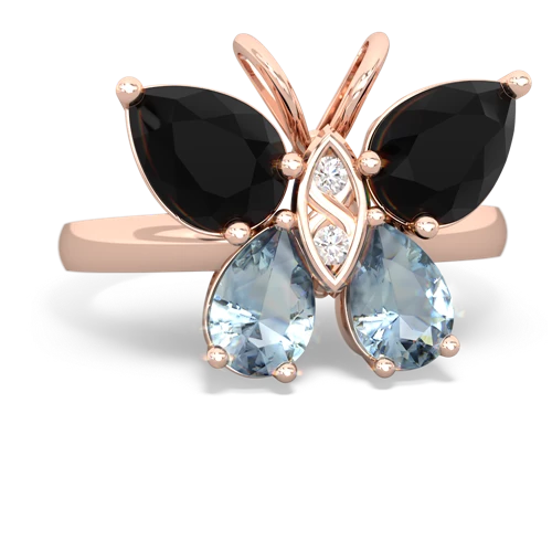 onyx-aquamarine butterfly ring