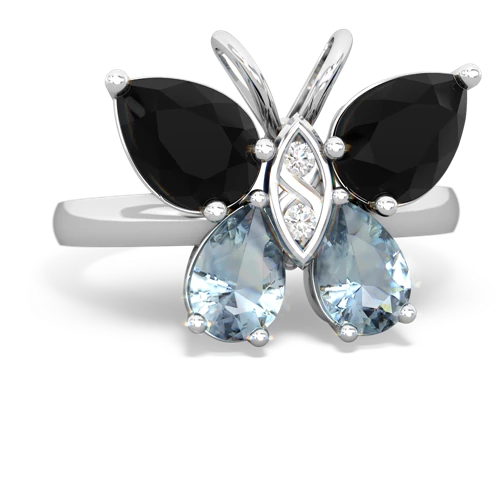 onyx-aquamarine butterfly ring