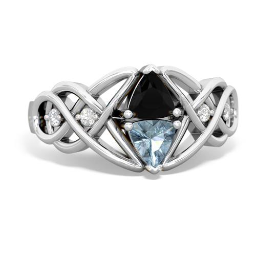 Black Onyx Genuine Black Onyx with Genuine Aquamarine Keepsake Celtic Knot ring Ring