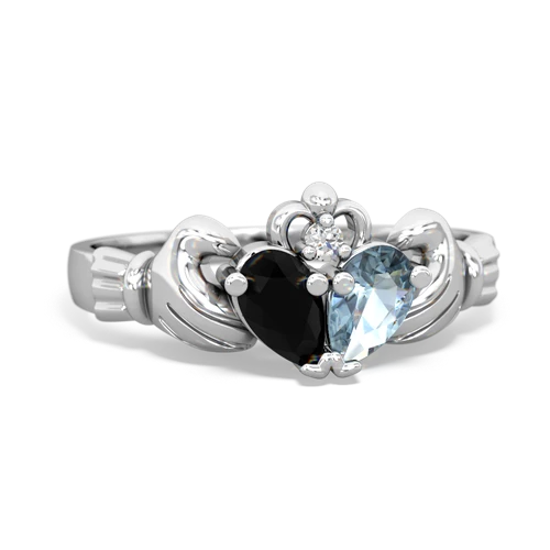 Black Onyx Genuine Black Onyx with Genuine Aquamarine Claddagh ring Ring