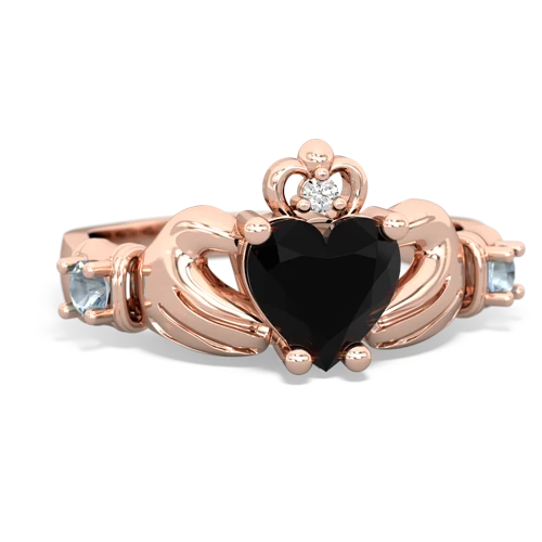 Black Onyx Genuine Black Onyx with Genuine Aquamarine and Lab Created Pink Sapphire Claddagh ring Ring