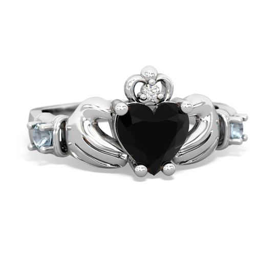 Black Onyx Genuine Black Onyx with Genuine Aquamarine and  Claddagh ring Ring