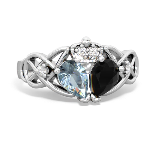 Black Onyx Genuine Black Onyx with Genuine Aquamarine Two Stone Claddagh ring Ring