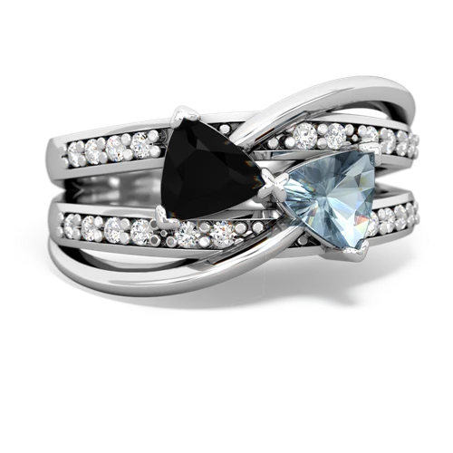 Black Onyx Genuine Black Onyx with Genuine Aquamarine Bowtie ring Ring