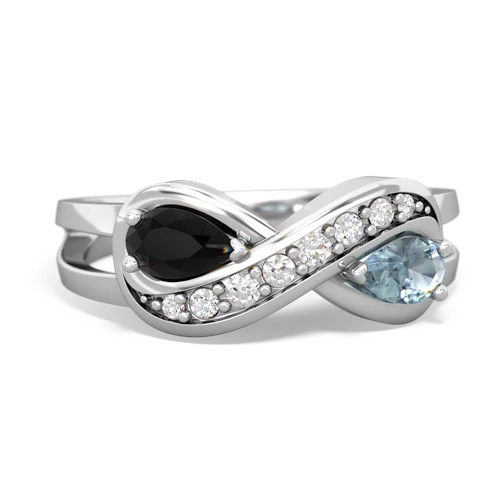 Black Onyx Genuine Black Onyx with Genuine Aquamarine Diamond Infinity ring Ring