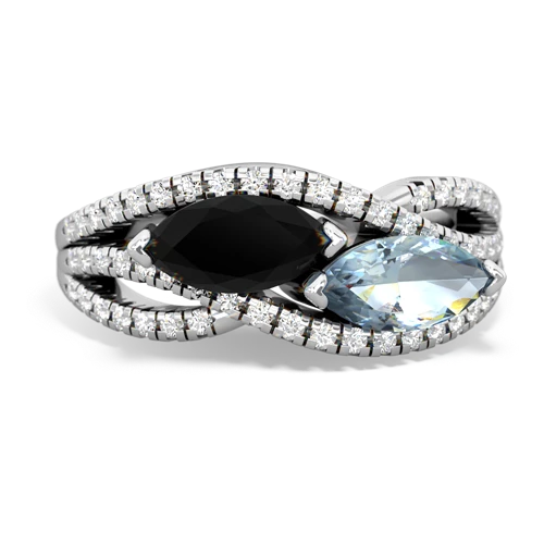 onyx-aquamarine double heart ring