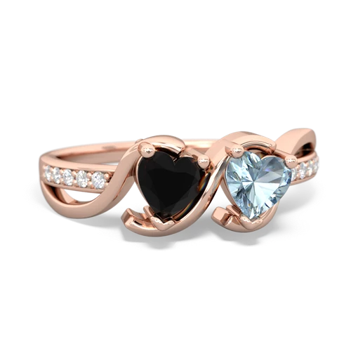 onyx-aquamarine double heart ring