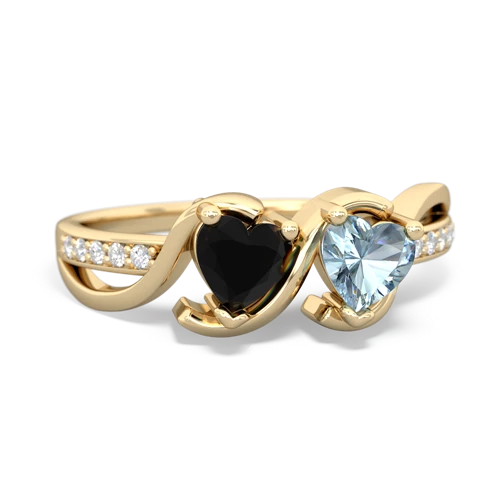 onyx-aquamarine double heart ring