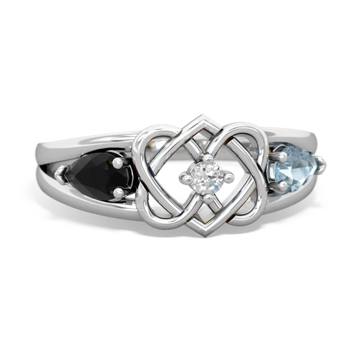 Black Onyx Genuine Black Onyx with Genuine Aquamarine Hearts Intertwined ring Ring