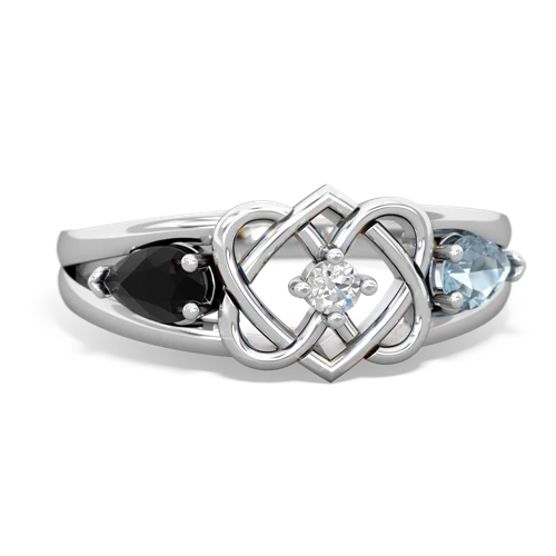 onyx-aquamarine double heart ring