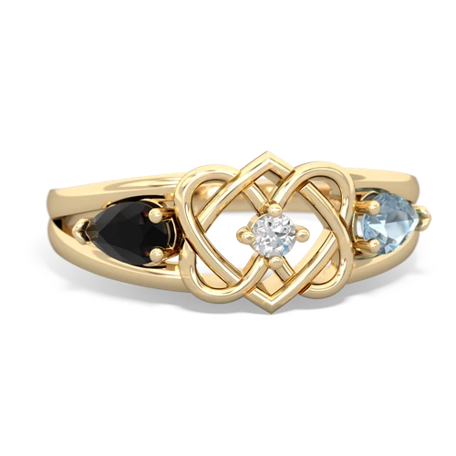 onyx-aquamarine double heart ring