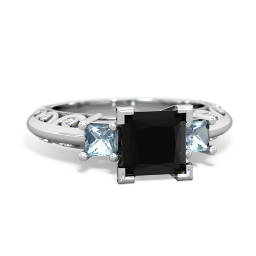 Black Onyx Genuine Black Onyx with Genuine Aquamarine and Genuine Ruby Art Deco ring Ring