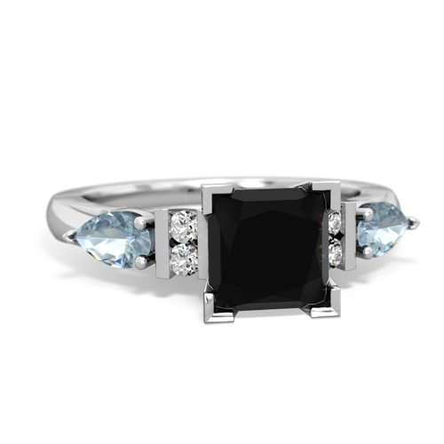 Black Onyx Genuine Black Onyx with Genuine Aquamarine and  Engagement ring Ring