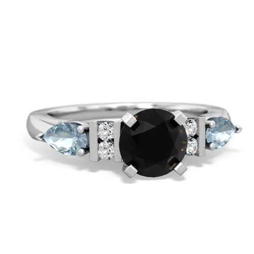 Black Onyx Genuine Black Onyx with Genuine Aquamarine and  Engagement ring Ring