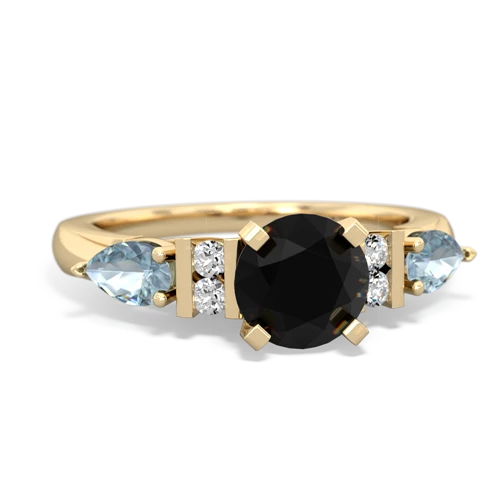 Black Onyx Genuine Black Onyx with Genuine Aquamarine and Genuine Black Onyx Engagement ring Ring