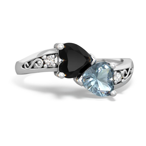 Black Onyx Genuine Black Onyx with Genuine Aquamarine Snuggling Hearts ring Ring