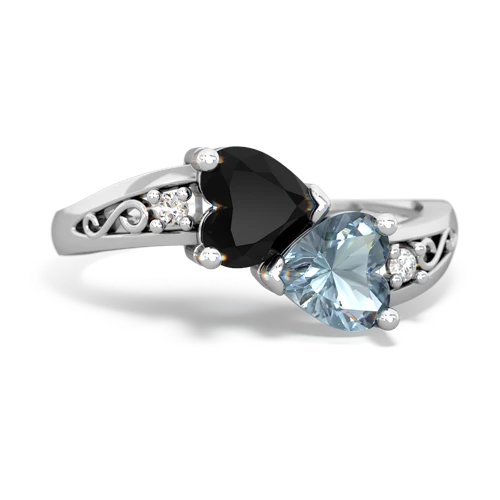 onyx-aquamarine filligree ring