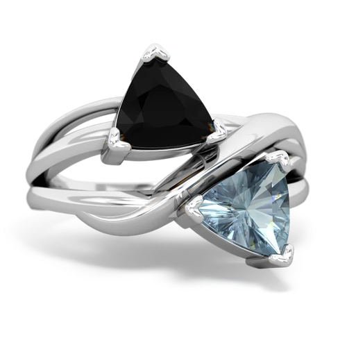 Black Onyx Genuine Black Onyx with Genuine Aquamarine Split Band Swirl ring Ring