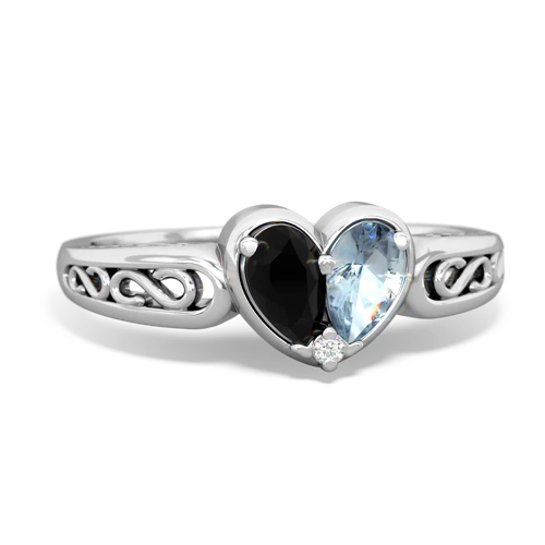 Black Onyx Genuine Black Onyx with Genuine Aquamarine filligree Heart ring Ring