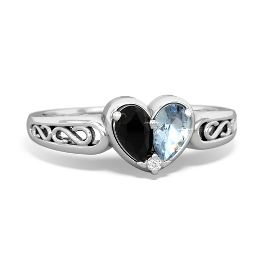 onyx-aquamarine filligree ring