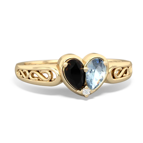 onyx-aquamarine filligree ring