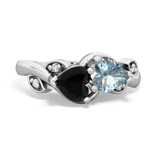 Black Onyx Genuine Black Onyx with Genuine Aquamarine Floral Elegance ring Ring