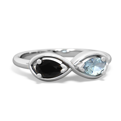 Black Onyx Genuine Black Onyx with Genuine Aquamarine Infinity ring Ring