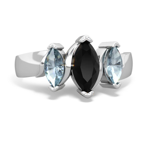 Black Onyx Genuine Black Onyx with Genuine Aquamarine and Lab Created Ruby Three Peeks ring Ring