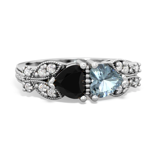 Black Onyx Genuine Black Onyx with Genuine Aquamarine Diamond Butterflies ring Ring