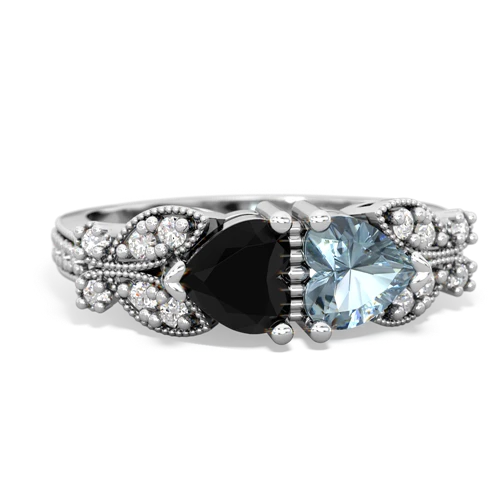 onyx-aquamarine keepsake butterfly ring