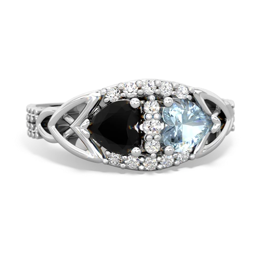 Black Onyx Genuine Black Onyx with Genuine Aquamarine Celtic Knot Engagement ring Ring