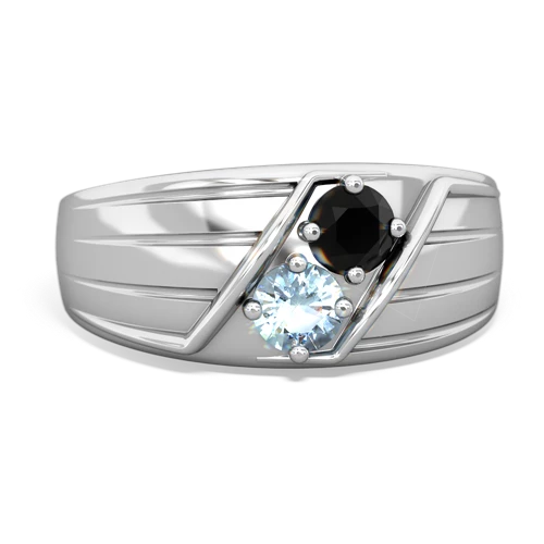 Black Onyx Genuine Black Onyx with Genuine Aquamarine Art Deco Men's ring Ring