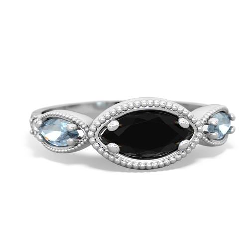 Black Onyx Genuine Black Onyx with Genuine Aquamarine and  Antique Style Keepsake ring Ring