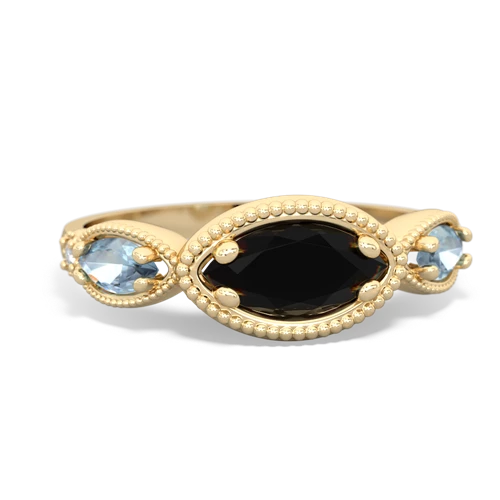 Black Onyx Genuine Black Onyx with Genuine Aquamarine and Lab Created Ruby Antique Style Keepsake ring Ring