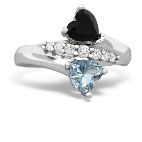 Black Onyx Genuine Black Onyx with Genuine Aquamarine Heart to Heart Bypass ring Ring