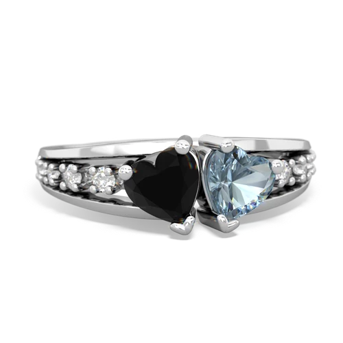 Black Onyx Genuine Black Onyx with Genuine Aquamarine Heart to Heart ring Ring