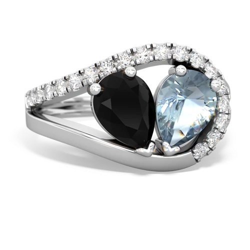 Black Onyx Genuine Black Onyx with Genuine Aquamarine Nestled Heart Keepsake ring Ring