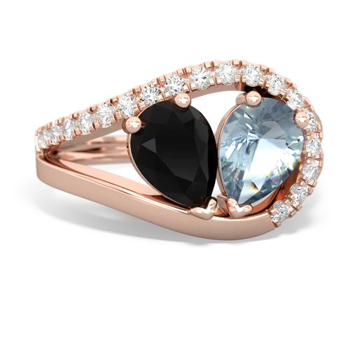 onyx-aquamarine pave heart ring