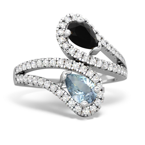 onyx-aquamarine pave swirls ring