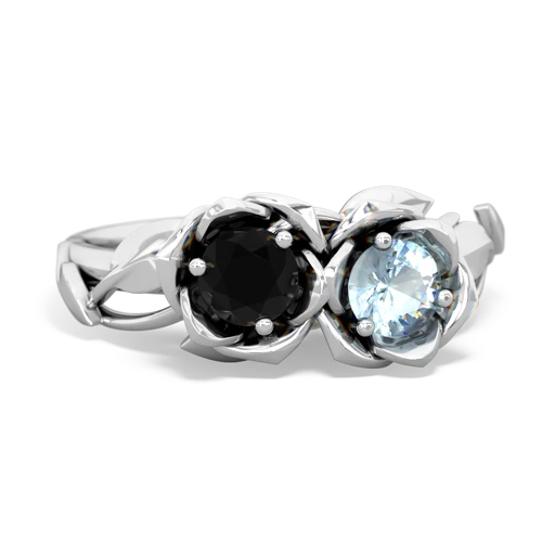 Black Onyx Genuine Black Onyx with Genuine Aquamarine Rose Garden ring Ring